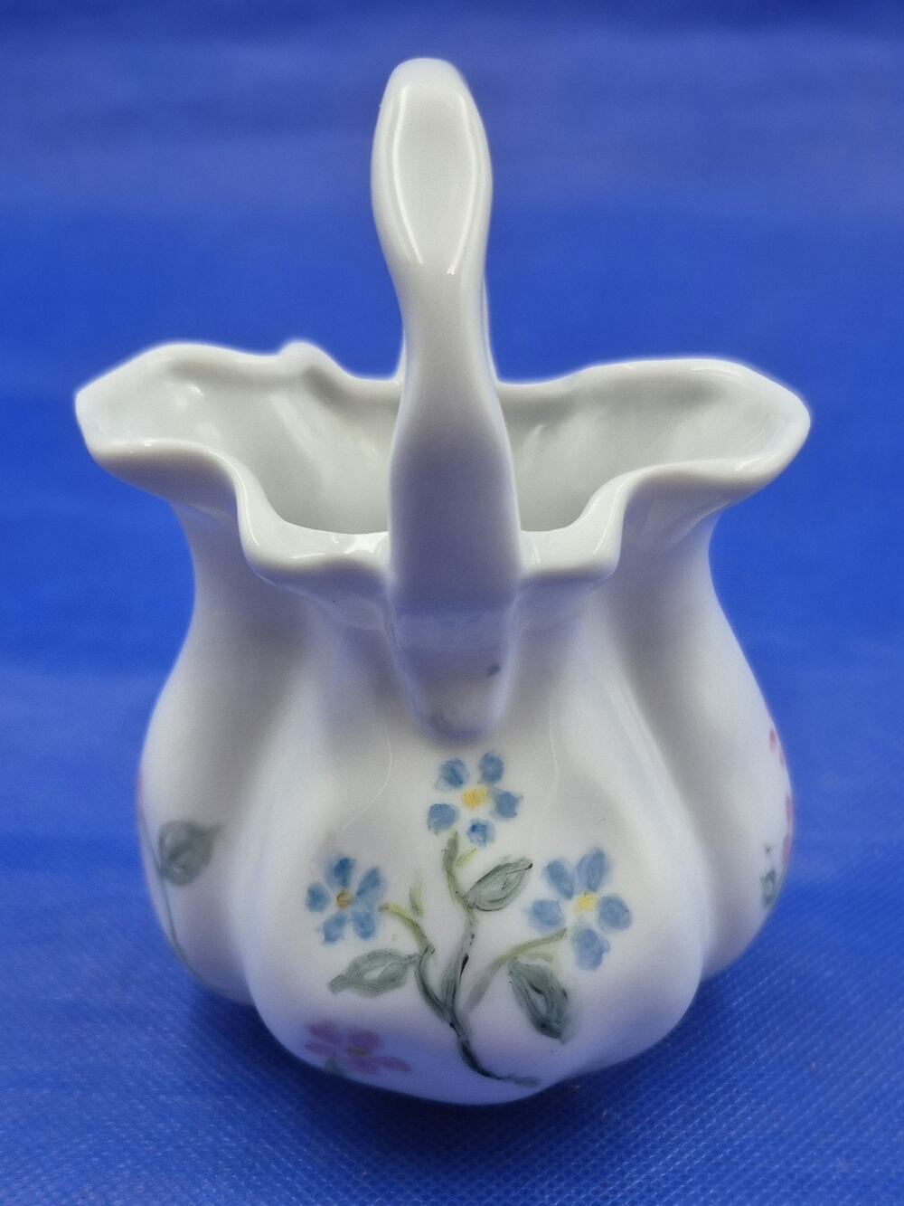 Vintage Handpainted Ceramic Creamer Dual Spouts Central Handle Signed 5" Tall